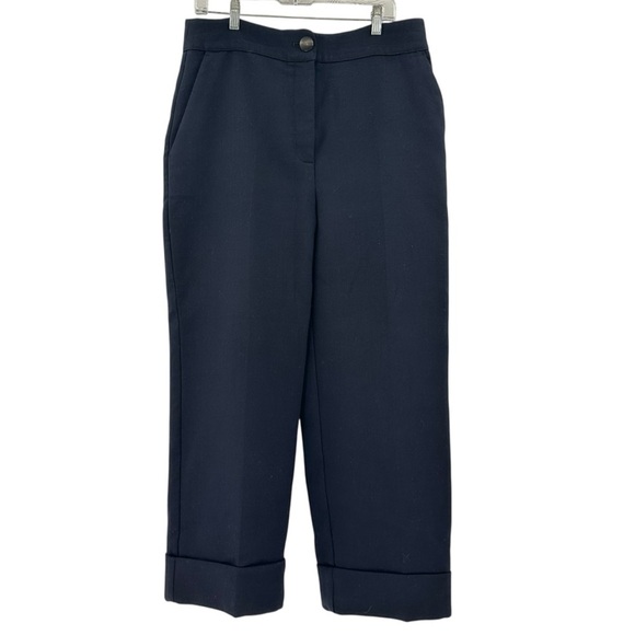 Sezane Navy Damon Trousers Wide Leg Crop Size 44 Wool Blend - Picture 2 of 6
